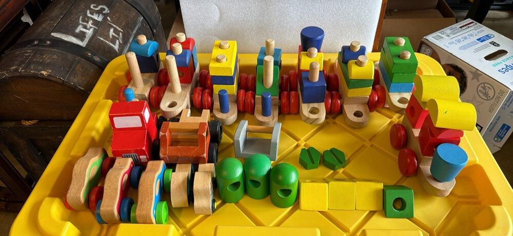Melissa & Doug Wooden Stacking Blocks & Toy Vehicles &Train Multicolor big lot